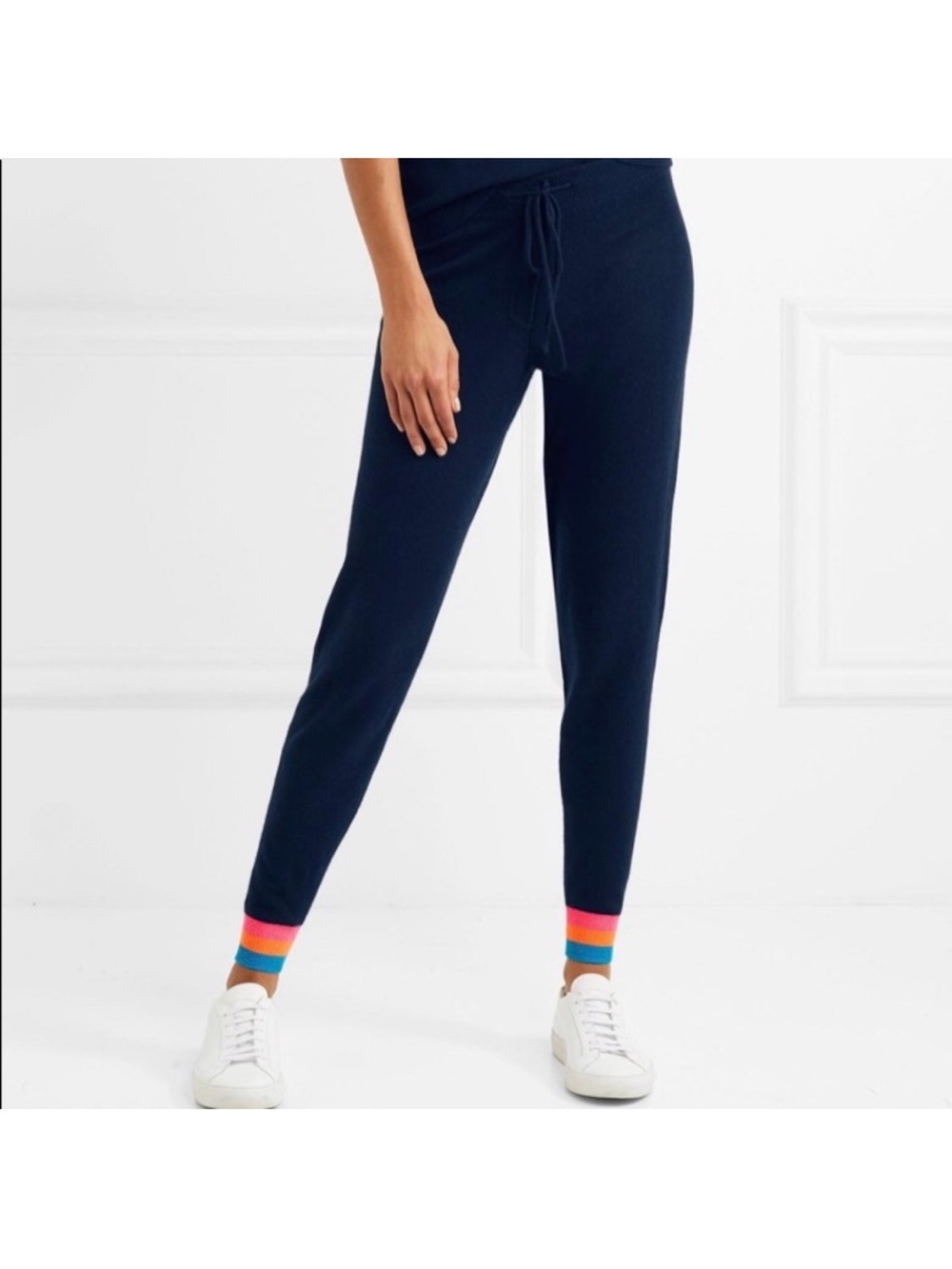 Chinti & Parker Cashmere Navy Jogger Pants with Color-Block Cuffs